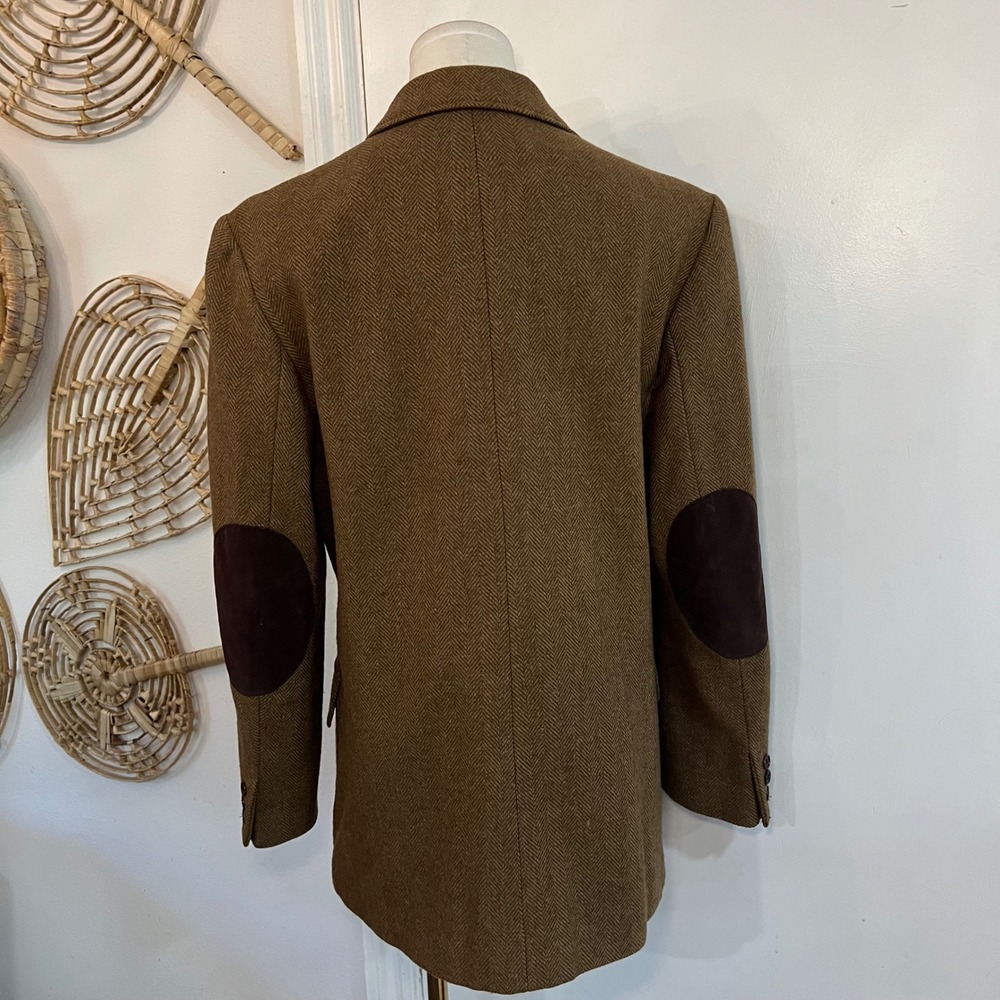 Vintage Alanni Donnybrook Brown Wool Herringbone Blazer Elbow Patches 6 - Picture 5 of 9